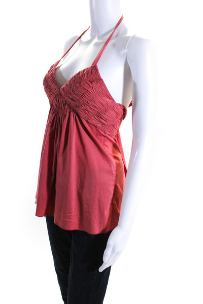 BCBGMAXAZRIA Womens Gathered Halter Tie Back Blouse Fuschia Size XS