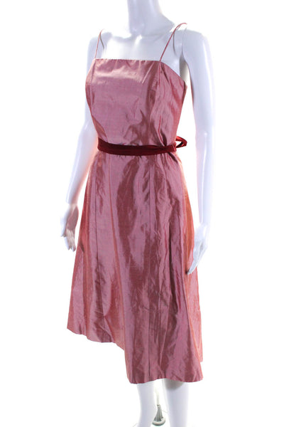 Jenny Yoo Collection Womens Silk Belted Square Neck A Line Midi Gown Pink Size 8