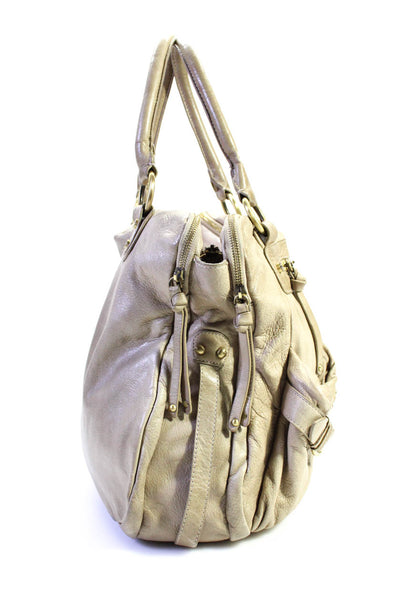 Sabina Womens Leather Gold Tone Hardware Slouchy Shoulder Bag Beige Size M