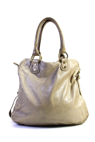 Sabina Womens Leather Gold Tone Hardware Slouchy Shoulder Bag Beige Size M