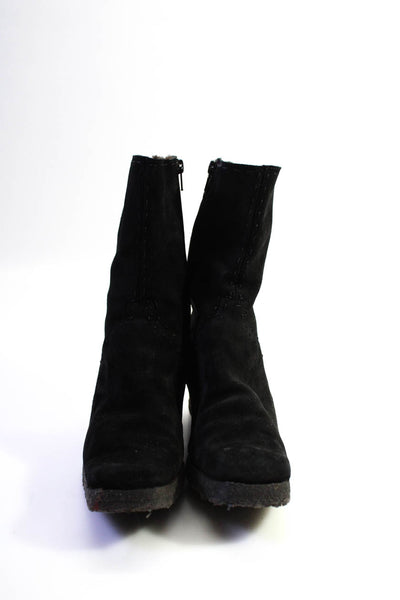 Warren Edwards Womens Lined Suede Mid Calf Wedge Boots Black Size 9