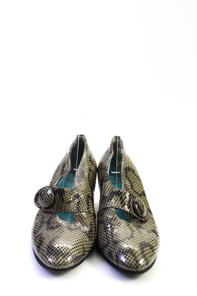 Thierry Rabotin Womens Snakeskin Print Mary Jane Heels Green Size 9