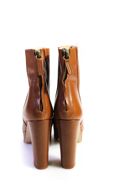 Zara Womens Leather Platform Block Heels Ankle Boots Brown Size 9