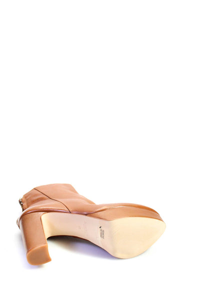 Zara Womens Leather Platform Block Heels Ankle Boots Brown Size 9
