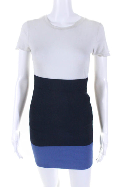 BCBGMAXAZRIA Women's Elastic Waist Bodycon A-Line Mini Skirt Navy Blue Size M