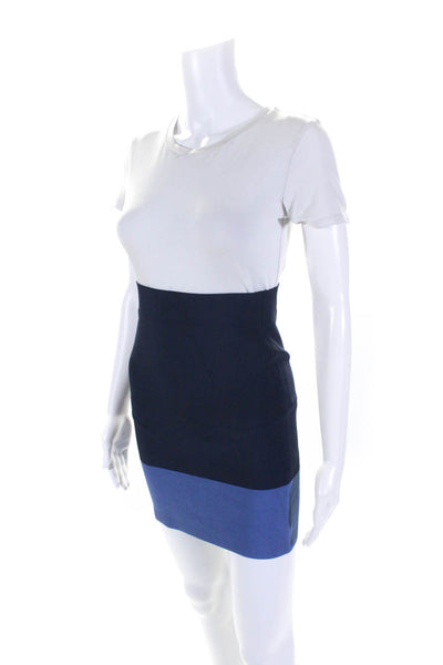 BCBGMAXAZRIA Women's Elastic Waist Bodycon A-Line Mini Skirt Navy Blue Size M