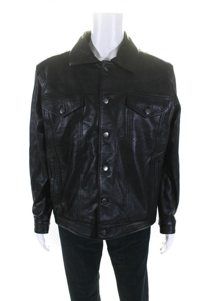 Real Leather Mens Leather Buttoned Collared Darted Jacket Black Size L