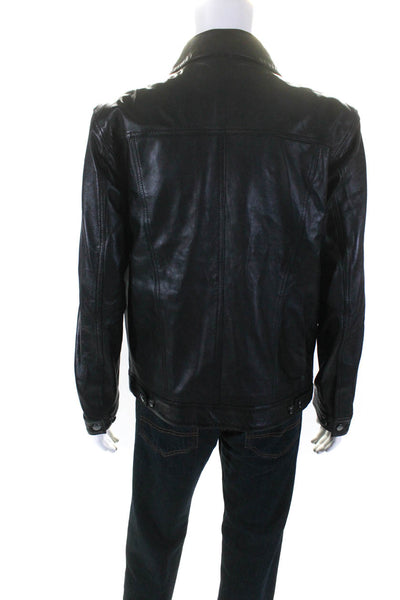 Real Leather Mens Leather Buttoned Collared Darted Jacket Black Size L