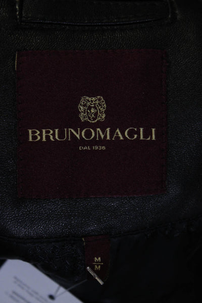 Bruno Magli Mens Lamb Leather Zipped Patchwork Long Sleeve Jacket Black Size M