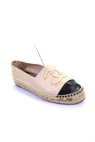 Chanel Womens Leather Two-Toned Round Toe Espadrille Flats Beige Size 38 8