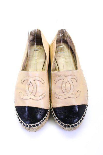 Chanel Womens Leather Two-Toned Round Toe Espadrille Flats Beige Size 38 8