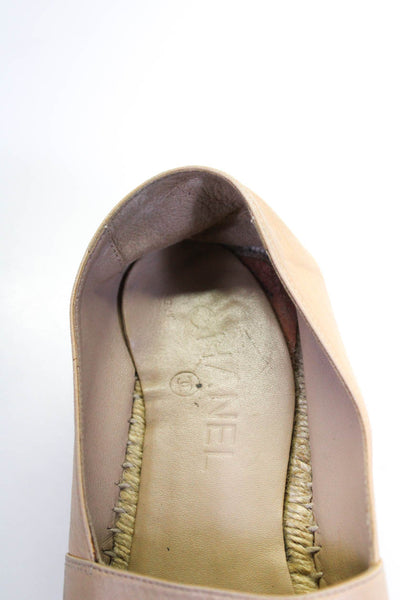 Chanel Womens Leather Two-Toned Round Toe Espadrille Flats Beige Size 38 8