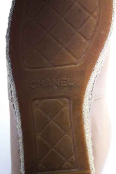 Chanel Womens Leather Two-Toned Round Toe Espadrille Flats Beige Size 38 8