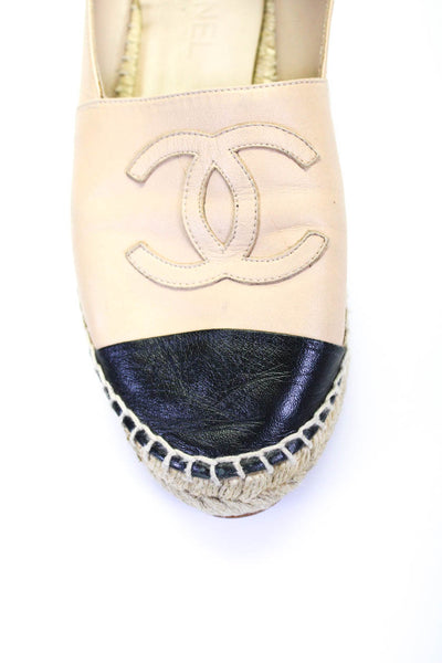 Chanel Womens Leather Two-Toned Round Toe Espadrille Flats Beige Size 38 8