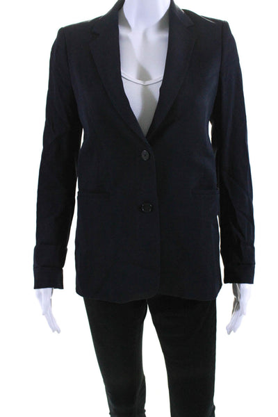 Vince Womens V-Neck Notch Collar Long Sleeve Button Up Blazer Jacket Navy Size 2