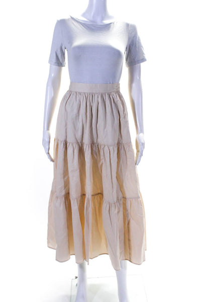 Xirena Womens Cotton High Rise Elastic Waist A-Line Maxi Skirt Beige Size XS
