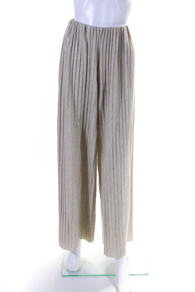 Zara Womens Pleated Knit Elastic Waist Pull On Wide Leg Pants Beige Size M