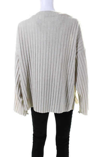 Zara Womens Pleated Knit Boat Neck Long Sleeve Sweater Top Beige Size M