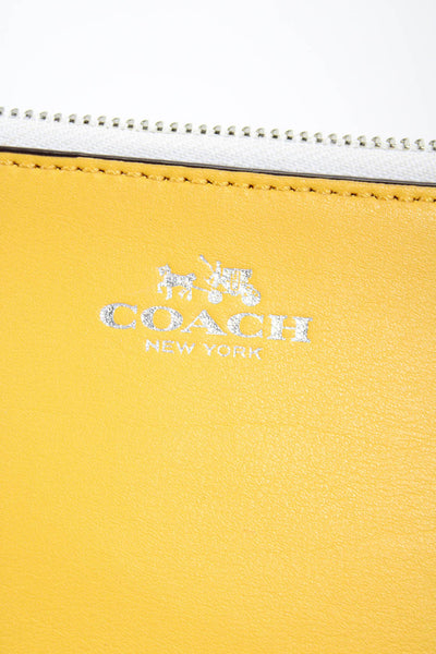 Coach Womens Monogram Canvas Leather Zip Around Beige Yellow Clutch Handbag