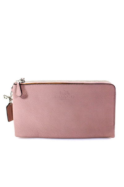 Coach Womens Leather Zip Around Card Holder Pink Rectangular Clutch Wallet