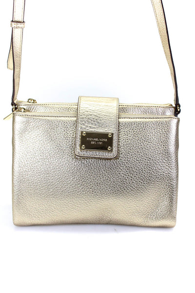 Michael Kors Womens Metallic Leather Flap Over Metallic Gold Crossbody Handbag