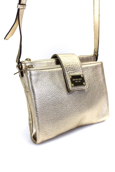 Michael Kors Womens Metallic Leather Flap Over Metallic Gold Crossbody Handbag