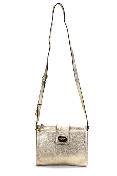 Michael Kors Womens Metallic Leather Flap Over Metallic Gold Crossbody Handbag