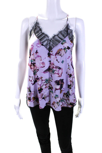 IRO Womens Floral Print Lace Trim V-Neck Pullover Cami Tank Top Purple Size 34