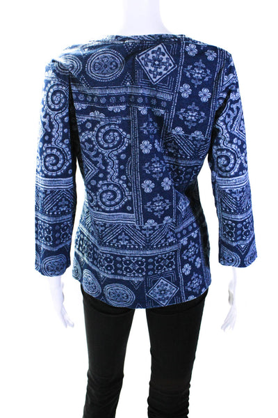 J. Mclaughlin Womens Cotton Abstract Print Long Sleeve Blouse Top Navy Size L