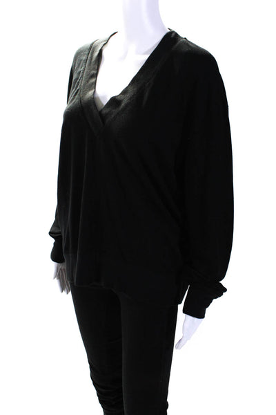 Rag & Bone Womens Knit V-Neck Long Sleeve Pullover Blouse Top Black Size S