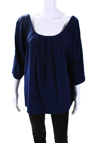 Sara Campbell Womens Inverted Pleat Long Sleeves Blouse Navy Blue Size Large