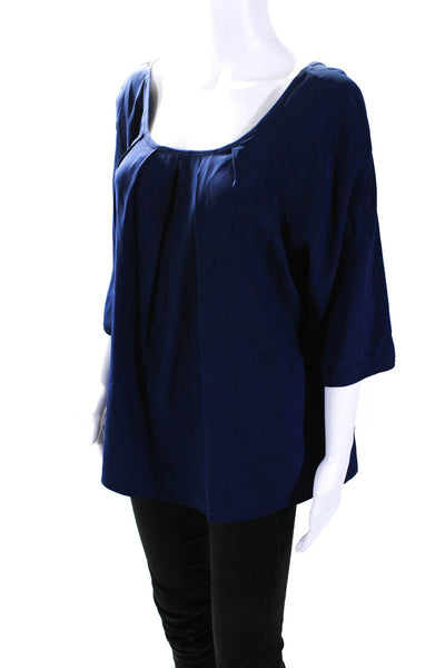 Sara Campbell Womens Inverted Pleat Long Sleeves Blouse Navy Blue Size Large