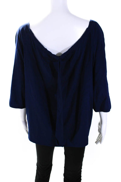 Sara Campbell Womens Inverted Pleat Long Sleeves Blouse Navy Blue Size Large