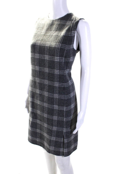Theory Womens Plaid Sleeveless Vent Front Shift Dress Gray Wool Size 10