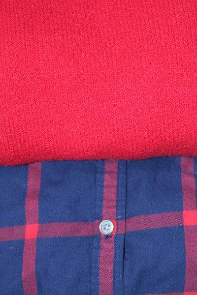 J Crew Womens Sweater Button Down Shirt Red Navy  Blue Size Large Lot 2