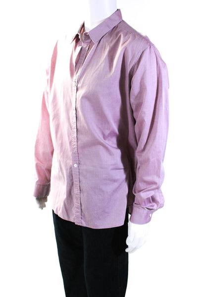 Theory Mens Cotton Long Sleeve Collared Button Down Shirt Top Pink Size 2XL