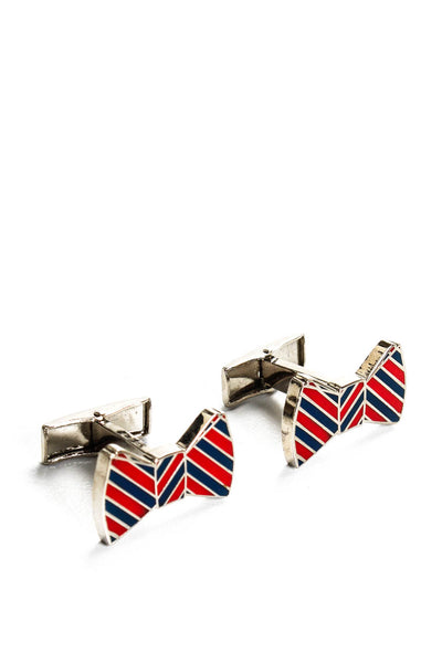Ox & Bull Trading Company Mens Striped Bow Tie Cufflinks Red Blue