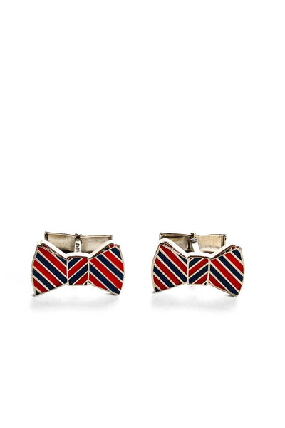 Ox & Bull Trading Company Mens Striped Bow Tie Cufflinks Red Blue