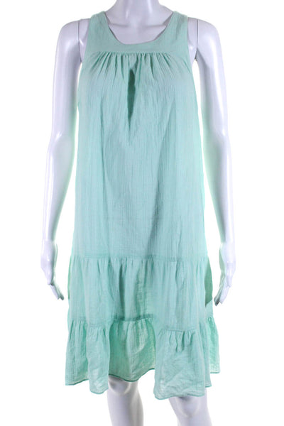 J Crew Women's Scoop Neck Sleeveless Tiered Cotton Mini Dress Green Size S