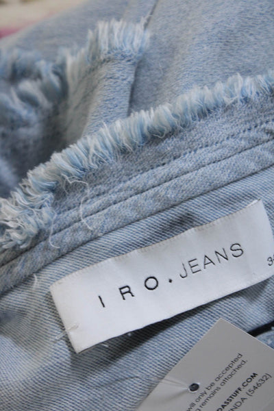 IRO Jeans Womens Cotton Denim Fringe Trim Short Sleeve Blouse Top Blue Size 34