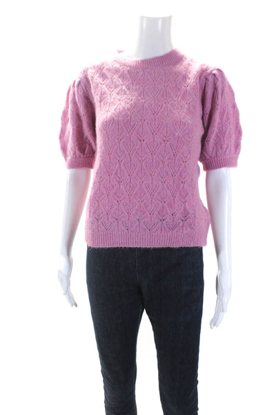 An'ge Womens Knit Round Neck Short Sleeve Pullover Blouse Top Pink Size S/M