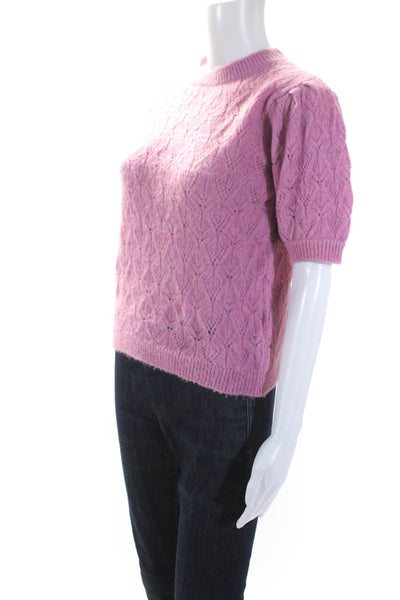 An'ge Womens Knit Round Neck Short Sleeve Pullover Blouse Top Pink Size S/M