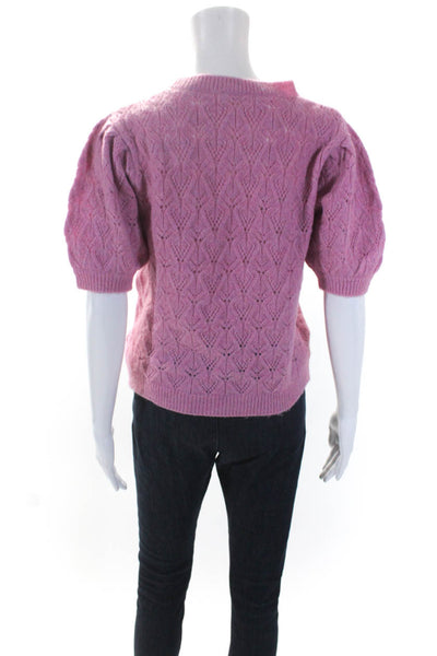 An'ge Womens Knit Round Neck Short Sleeve Pullover Blouse Top Pink Size S/M