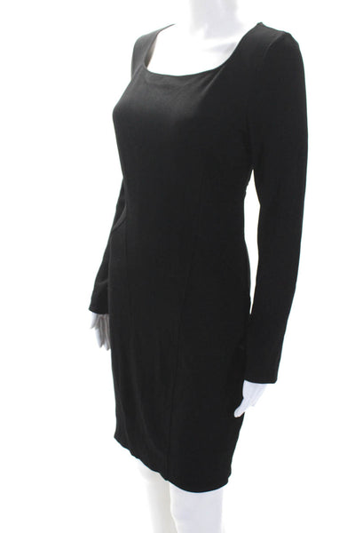 Helmut Lang Women's Scoop Neck Long Sleeves Bodycon Midi Dress Black Size L