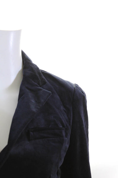 Theory Women's Collared Long Sleeves Lined Velvet Blazer Navy Blue Size 4