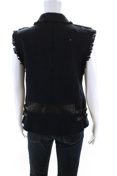 Rebecca Taylor womens Woven Cotton Blend Buckle Detail Zip Up Vest Navy Size 8