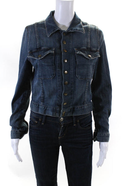 Current/Elliott Womens Cotton Denim Collared Button Up Jacket Blue SIze 2