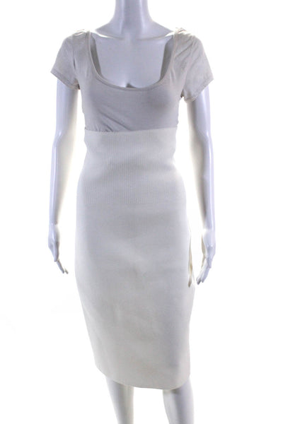 Victoria Beckham Body Womens White Pull On Midi Pencil Skirt Size 2