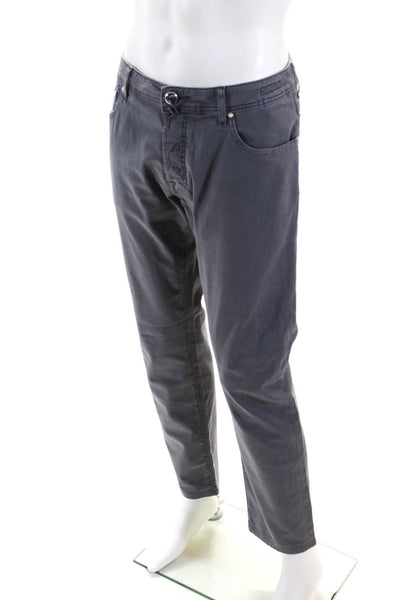 Jacob Cohen Mens Gray Textured Cotton Fly Button Straight Leg Jeans Size 35