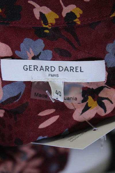 Gerard Darel Womens Floral Print Long Sleeve Button Up Dress Burgundy Size 40